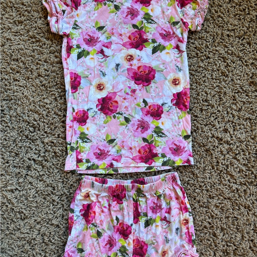 Posh Peanut Pink Floral Kids Pajama Set